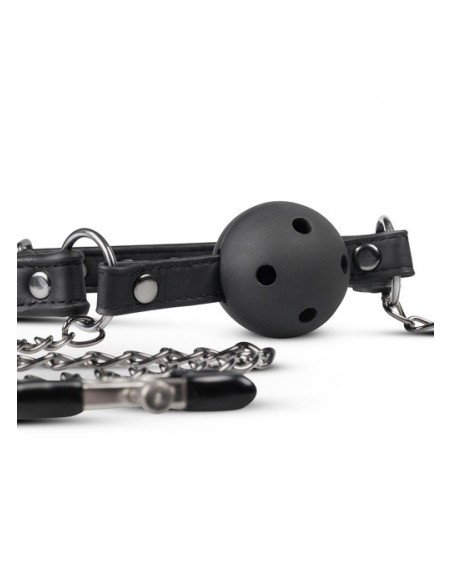 Knebel Open Ball Gag With Nipple Clamps - Kneble do ust - 4