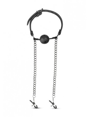 Knebel Open Ball Gag With Nipple Clamps - Kneble do ust - 7