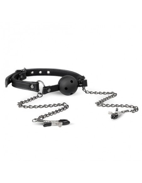 Knebel Open Ball Gag With Nipple Clamps - Kneble do ust - 9
