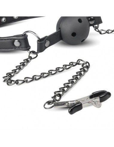 Knebel Open Ball Gag With Nipple Clamps - Kneble do ust - 10
