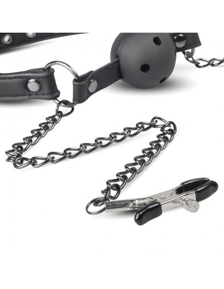 Knebel Open Ball Gag With Nipple Clamps - Kneble do ust - 10