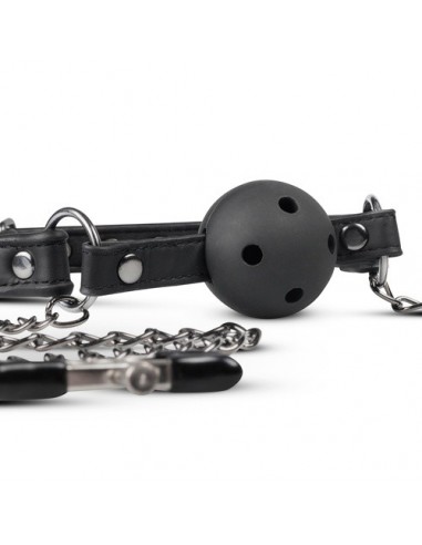 Knebel Open Ball Gag With Nipple Clamps - Kneble do ust - 11