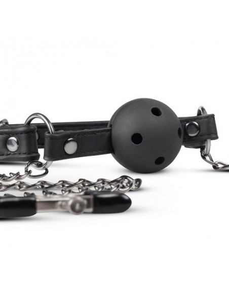 Knebel Open Ball Gag With Nipple Clamps - Kneble do ust - 11