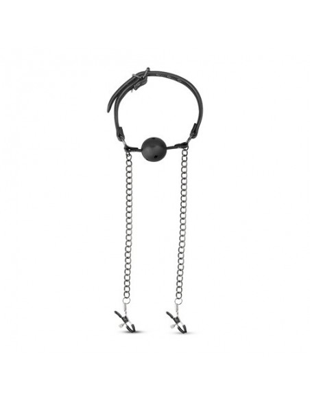 Knebel Open Ball Gag With Nipple Clamps - Kneble do ust - 14