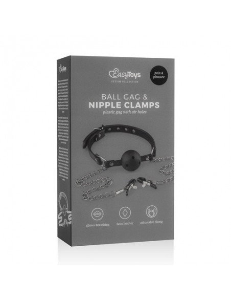 Knebel Open Ball Gag With Nipple Clamps - Kneble do ust - 16