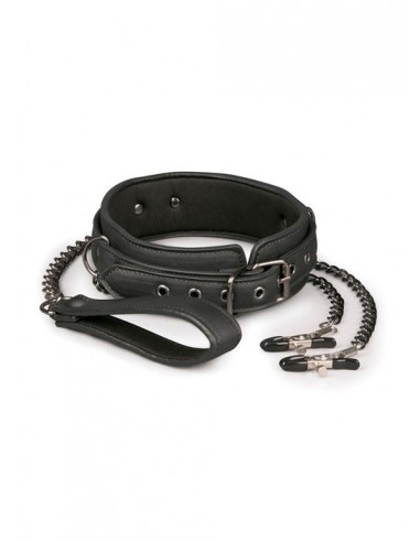 Obroża ze smyczą Leather Collar With Nipple Chains - Chokery, obroże i smycze - 2