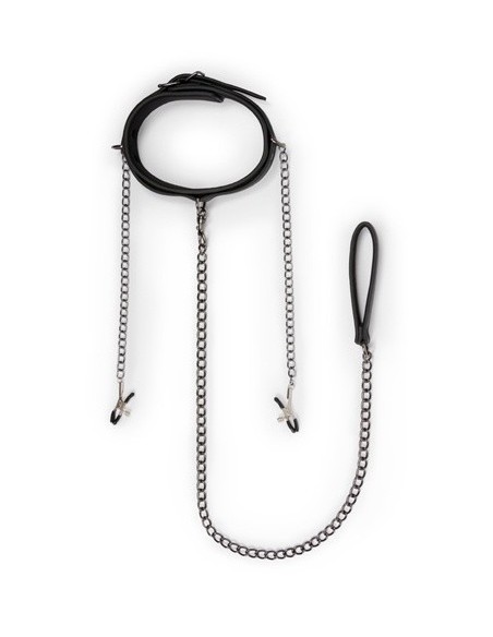 Obroża ze smyczą Leather Collar With Nipple Chains - Chokery, obroże i smycze - 3