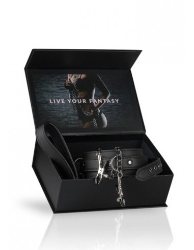 Obroża ze smyczą Leather Collar With Nipple Chains - Chokery, obroże i smycze - 7