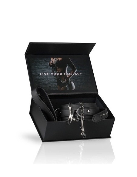 Obroża ze smyczą Leather Collar With Nipple Chains - Chokery, obroże i smycze - 7