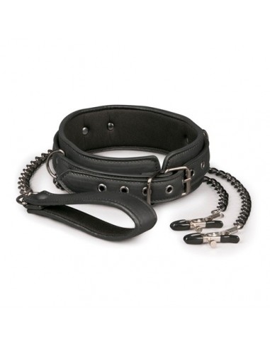 Obroża ze smyczą Leather Collar With Nipple Chains - Chokery, obroże i smycze - 8