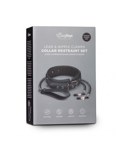 Obroża ze smyczą Leather Collar With Nipple Chains - Chokery, obroże i smycze - 10