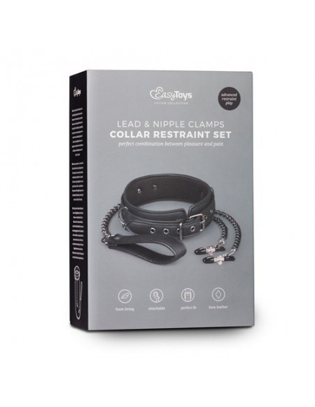 Obroża ze smyczą Leather Collar With Nipple Chains - Chokery, obroże i smycze - 10