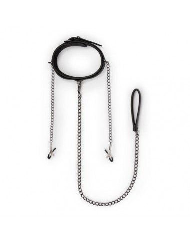 Obroża ze smyczą Leather Collar With Nipple Chains - Chokery, obroże i smycze - 11