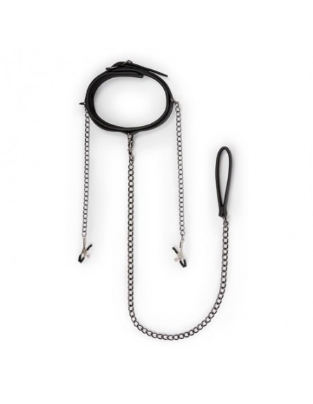 Obroża ze smyczą Leather Collar With Nipple Chains - Chokery, obroże i smycze - 11