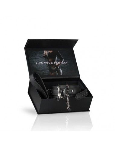 Obroża ze smyczą Leather Collar With Nipple Chains - Chokery, obroże i smycze - 15