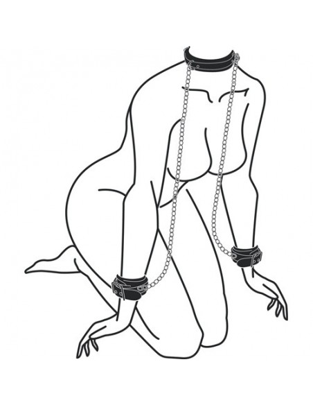 Kajdanki erotyczne Leather Collar With Handcuffs - Kajdanki erotyczne - 2