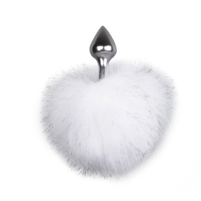 Korek analny z ogonkiem Bunny Tail Plug No. 1 Silver/White - aluminiowy, stożkowy, długość całkowita 15 cm, średnica 1,3-2,8 cm - 1