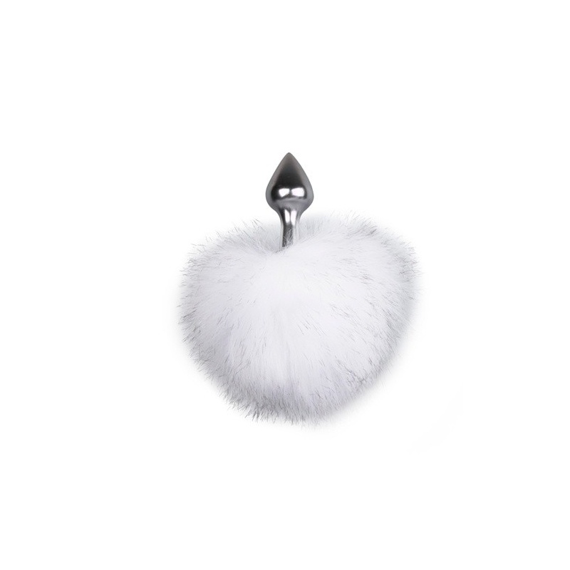 Korek analny z ogonkiem Bunny Tail Plug No. 1 Silver/White - aluminiowy, stożkowy, długość całkowita 15 cm, średnica 1,3-2,8 cm - 1