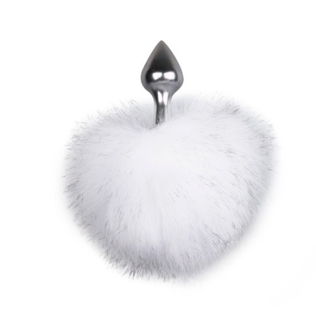 Korek analny z ogonkiem Bunny Tail Plug No. 1 Silver/White - aluminiowy, stożkowy, długość całkowita 15 cm, średnica 1,3-2,8 cm - 1