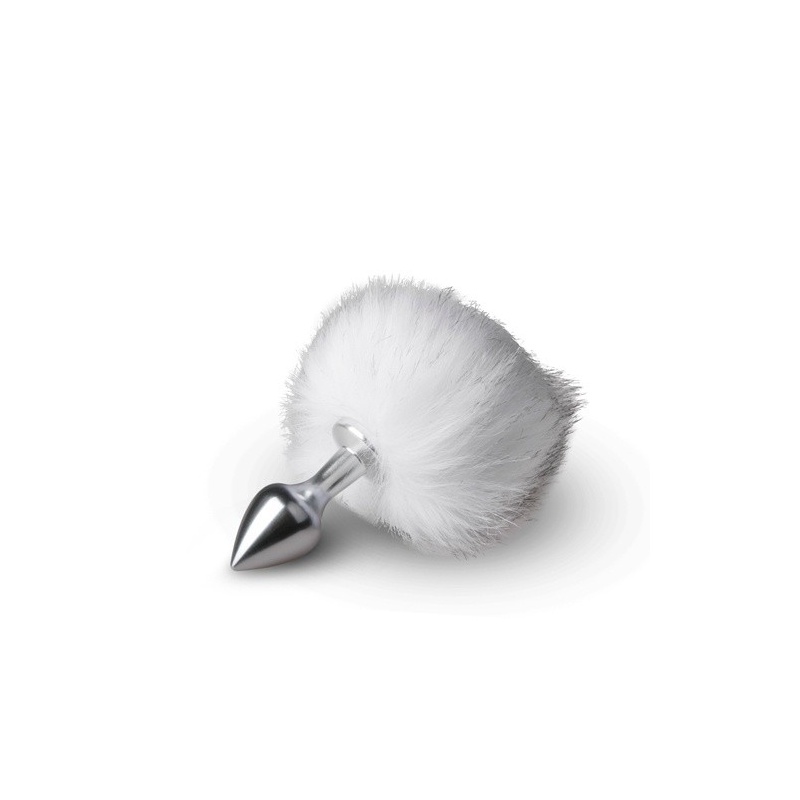 Korek analny z ogonkiem Bunny Tail Plug No. 1 Silver/White - aluminiowy, stożkowy, długość całkowita 15 cm, średnica 1,3-2,8 cm - 3