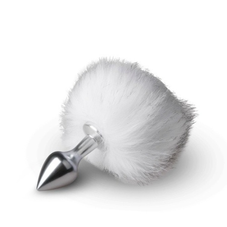 Korek analny z ogonkiem Bunny Tail Plug No. 1 Silver/White - aluminiowy, stożkowy, długość całkowita 15 cm, średnica 1,3-2,8 cm - 3