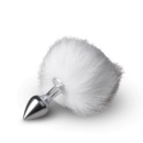 Korek analny z ogonkiem Bunny Tail Plug No. 1 Silver/White - aluminiowy, stożkowy, długość całkowita 15 cm, średnica 1,3-2,8 cm - 3