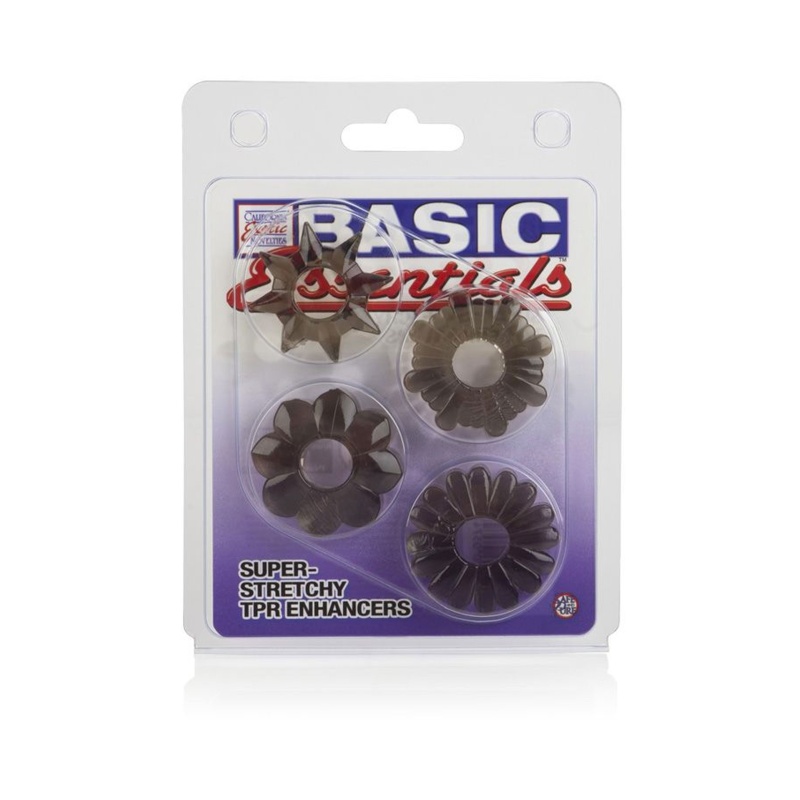 Basic Essentials Pierścienie na penisa 4 Pack – elastyczne, teksturowane, śr. wewn. ok. 2,5 cm - 2