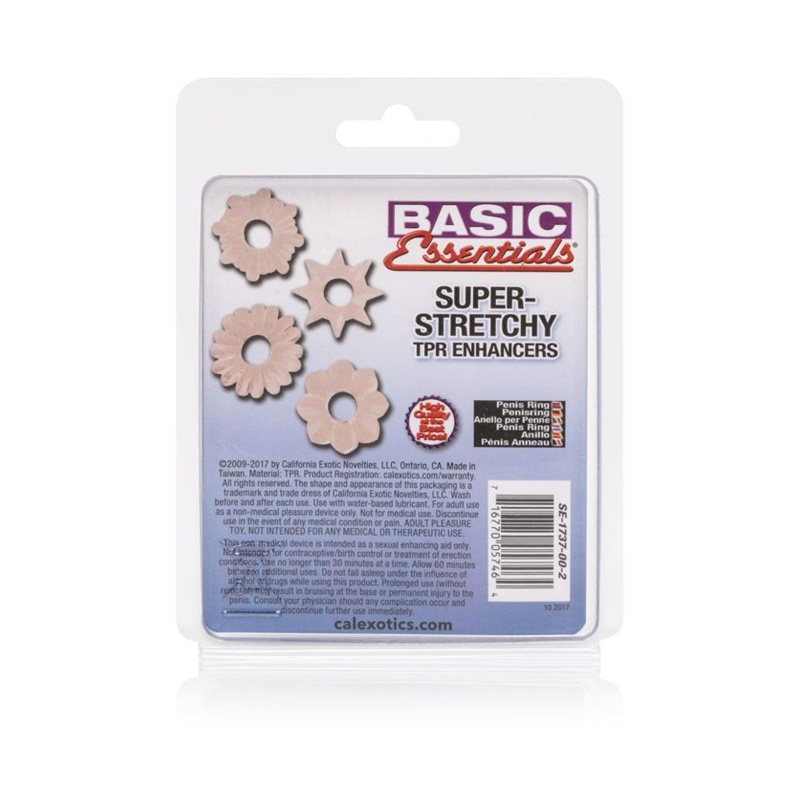 Zestaw 4 pierścieni erotycznych Basic Essentials Transparent – TPE o wysokiej elastyczności, średnica 2,5 cm - 3