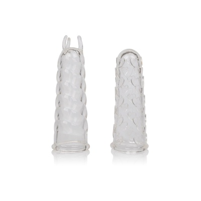 Nakładki na palce Finger Teaser Transparent - teksturowane stymulatory TPE, 7,5 cm i 7 cm - 1