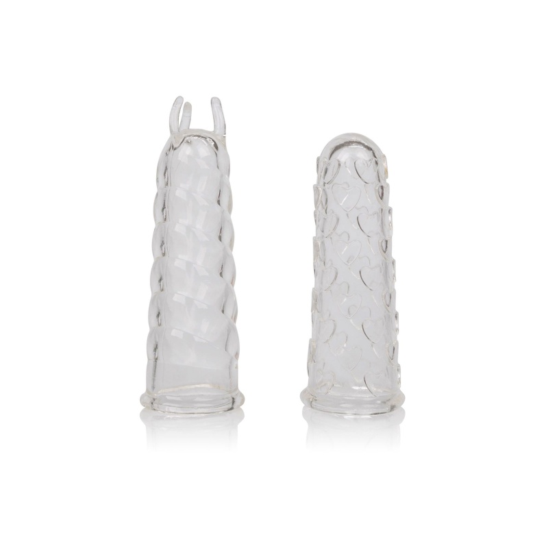Nakładki na palce Finger Teaser Transparent - teksturowane stymulatory TPE, 7,5 cm i 7 cm - 1