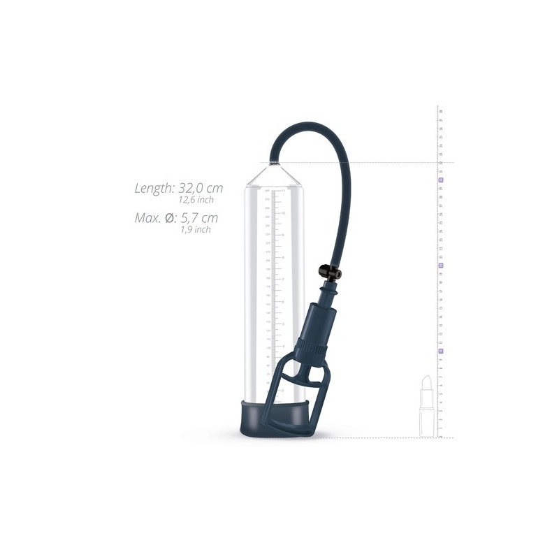 Pompka do penisa Penispump No. 2 - manualny cylinder próżniowy z gruszką palcową i zaworem upustu, TPR/ABS, długość 32,5 cm - 4
