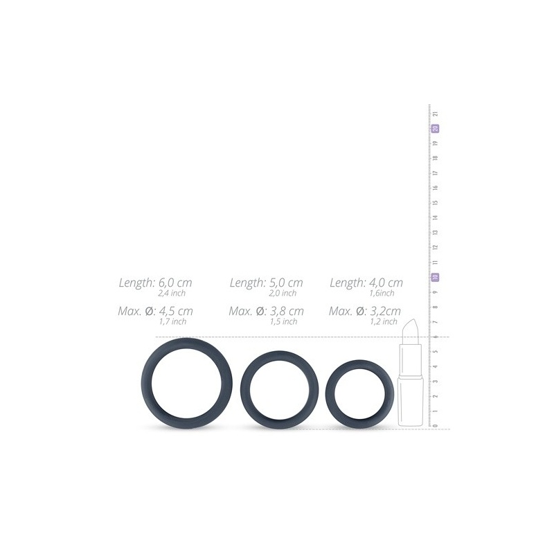 Pierścienie erekcyjne 3 Ring Kit Flat Rings - silikonowy zestaw 3 rozmiarów, średnice 3,2-4,5 cm - 5