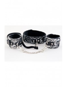 Uprząż BDSM Marcus Set Collar With Hand Cuffs Metal Chain Tracery Silver - Uprzęże BDSM - 1 2