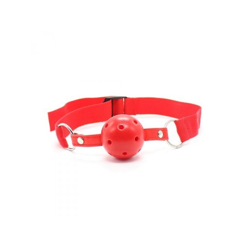 Knebel kulkowy Easy Breathable Ball Gag z otworami do oddychania - Czerwony - 1