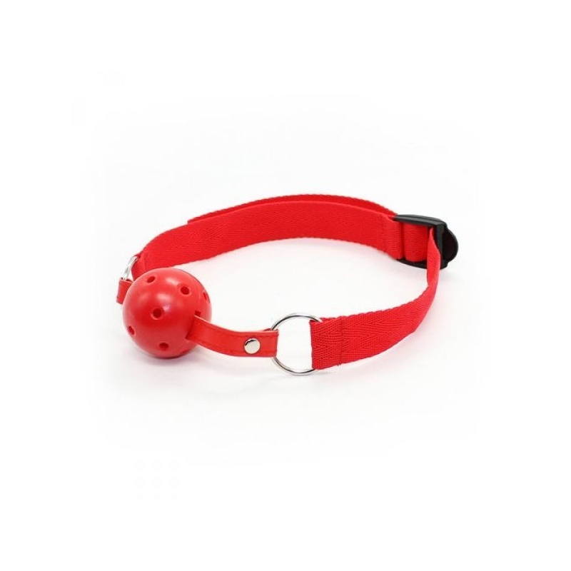 Knebel kulkowy Easy Breathable Ball Gag z otworami do oddychania - Czerwony - 4