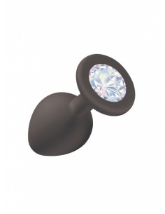 Średniej Wielkości Czarny Korek Analny z Pięknym Diamentem Rhinestone - Korki analne silikonowe - 1