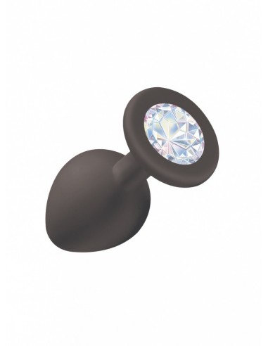 Średniej Wielkości Czarny Korek Analny z Pięknym Diamentem Rhinestone - Korki analne silikonowe - 1