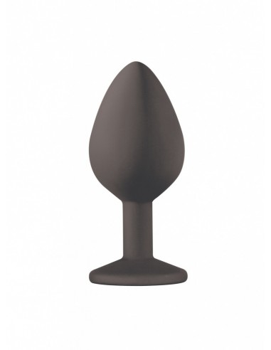 Średniej Wielkości Czarny Korek Analny z Pięknym Diamentem Rhinestone - Korki analne silikonowe - 2