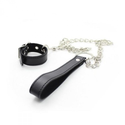 Obręcz nadgarstkowa Chain Leash Black 24 cm z łańcuchem 45 cm - 1