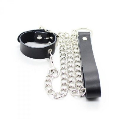 Obręcz nadgarstkowa Chain Leash Black 24 cm z łańcuchem 45 cm - 1 2