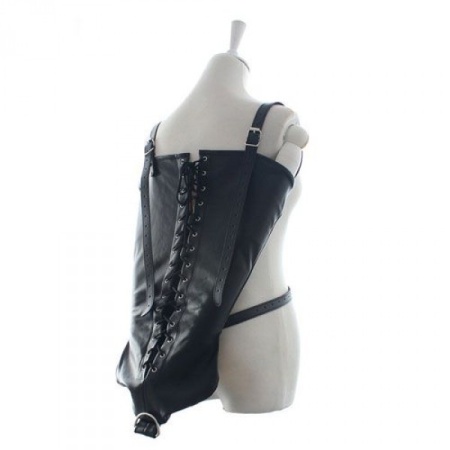 Total Back Restraint Arms - Regulowane wiązanie rąk z czarnej skóry syntetycznej - 1