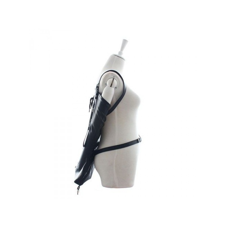 Total Back Restraint Arms - Regulowane wiązanie rąk z czarnej skóry syntetycznej - 2