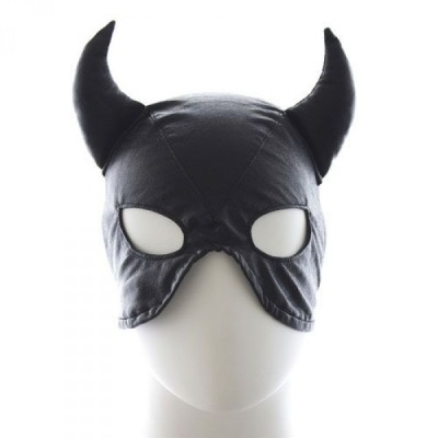 Maska Devil Mask Black wiązana syntetyczna skóra czarna - 1