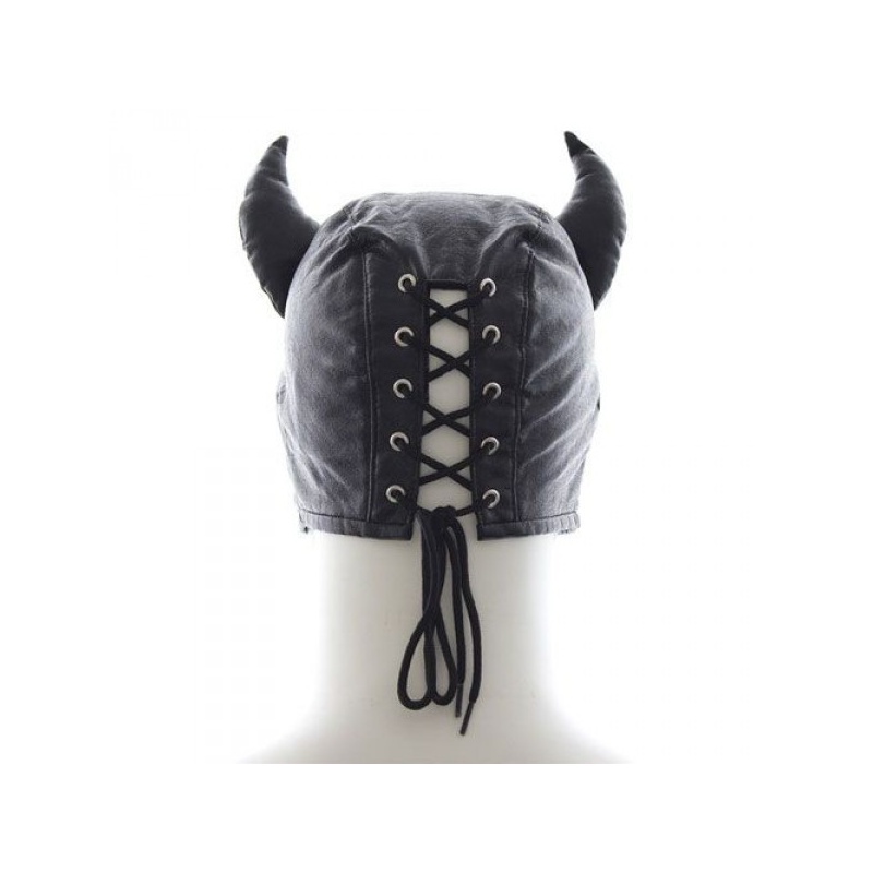 Maska Devil Mask Black wiązana syntetyczna skóra czarna - 3