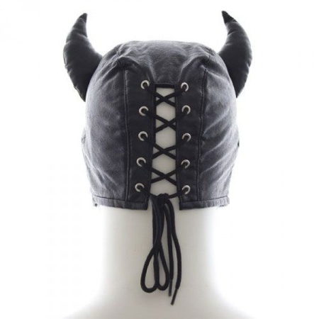 Maska Devil Mask Black wiązana syntetyczna skóra czarna - 3
