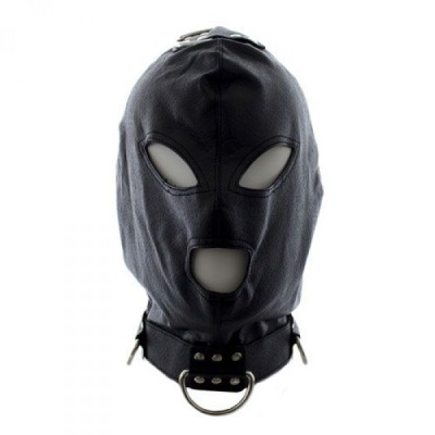 Maska BDSM z obrożą Hook Mask+Collar – czarna skóra ekologiczna - 1