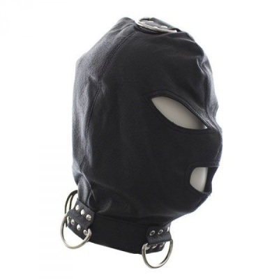 Maska BDSM z obrożą Hook Mask+Collar – czarna skóra ekologiczna - 1 2