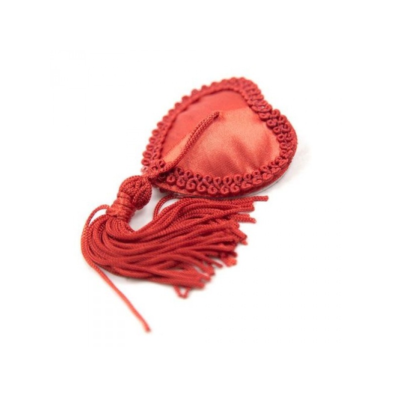 Nakładki na sutki Heart Nipples Tassels RED w kształcie serca, czerwone z frędzelkami - 2