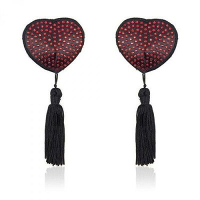 Nasutniki Heart Shine Nipples Tassels – czarne z czerwonymi kryształkami - 1