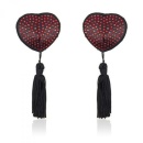 Nasutniki Heart Shine Nipples Tassels – czarne z czerwonymi kryształkami - 1